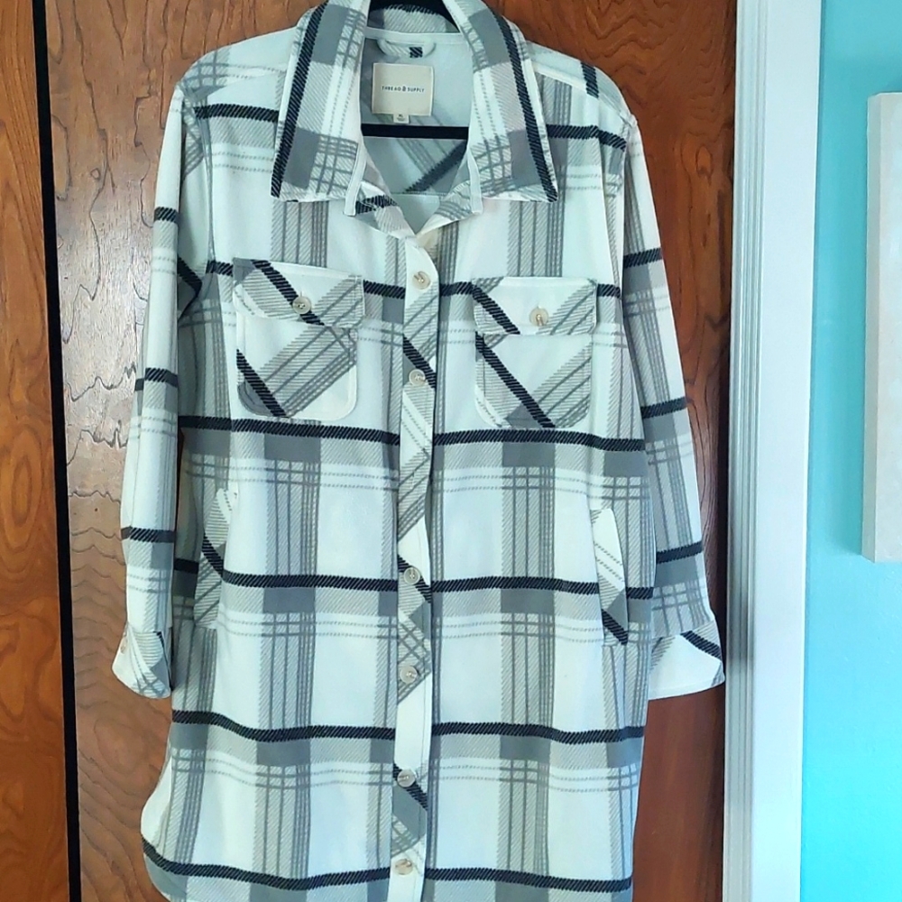 White gray plaid shacket